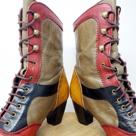 DKODE Boots Women 37 VYLMA Tall Leather Steampunk Lagenlook Boho Colorful Shoes - Picture 7 of 15